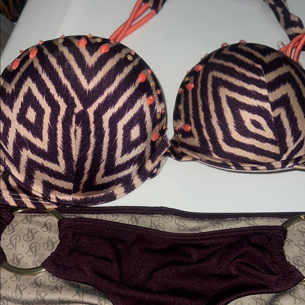 Geometric Pattern Bikini With Studs - image 2